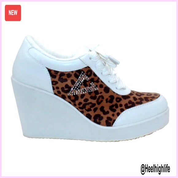Shoes - Platform Wedge Sneakers with Rhinestone Accents, Size Available